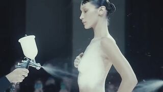 Dress sprayed onto model on Coperni runway at Paris Fashion Week