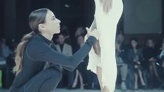 Dress sprayed onto model on Coperni runway at Paris Fashion Week