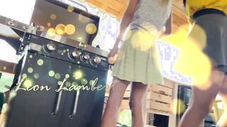 No Panties Party Girls having a BBQ Day Outdoors with their BFF to show legs and Pussy under Skirts