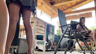 No Panties Party Girls having a BBQ Day Outdoors with their BFF to show legs and Pussy under Skirts
