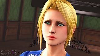 Busty cartoon maid is sucking her employer's stiff dick while kneeling in front of him