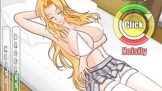 Cartoon blonde with big tits is spreading up wide and offering her soaking wet pussy for free