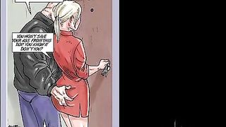 Busty, blonde boss from a cartoon comic is into a surprise that includes bondage and spanking