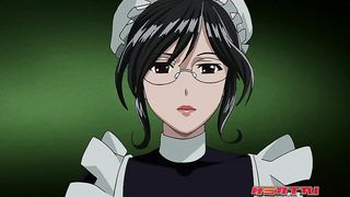 Horny, cartoon maid with big, firm tits is about to fuck her handsome employer, until she cums