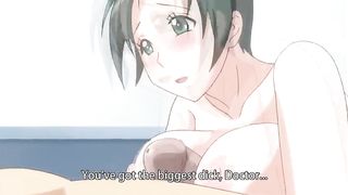 Cartoon babe with big boobs is riding a rock hard cock while her friend is getting doublefucked