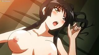 Cartoon brunette with massive milk jugs is spreading up and screaming from pleasure while cumming