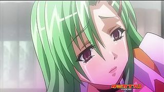 Busty, cartoon chick with green hair is moaning while getting fucked hard, on the table