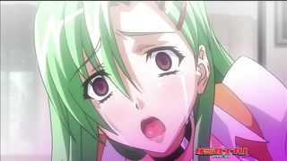 Busty, cartoon chick with green hair is moaning while getting fucked hard, on the table