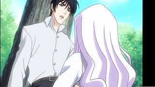 Cartoon babe with big tits and purple hair is screaming while getting fucked from the back