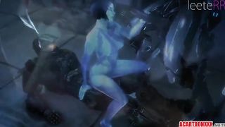 Hot cartoon bitch with massive tits, Cortana got spit- roasted and doublefucked all night long