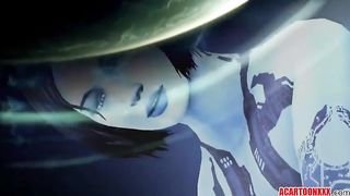 Hot cartoon bitch with massive tits, Cortana got spit- roasted and doublefucked all night long