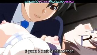 Cartoon babe with huge tits is about to get fucked in many positions, until she cums