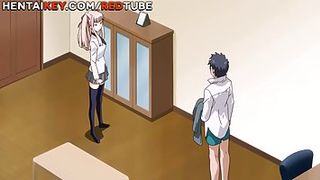 Cartoon babe with big tits and blue eyes is getting her soaking wet pussy stuffed with hard dick