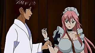 Cartoon babe with big tits got hired to amuse men and let them play with her