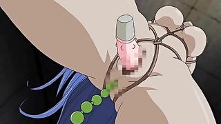 Cartoon babe with big tits got hired to amuse men and let them play with her