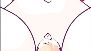 Big titted cartoon girl with red hair sucked two dicks and got cum on her face