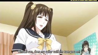 Cartoon girl with pigtails is sucking her best friend's dick and getting fucked instead of studying