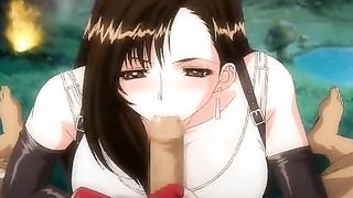 Big titted, cartoon babe is rubbing her friend's dick to cheer him up after a break up