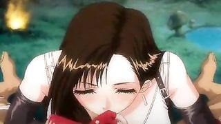 Big titted, cartoon babe is rubbing her friend's dick to cheer him up after a break up