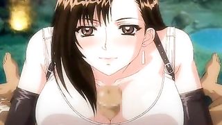 Big titted, cartoon babe is rubbing her friend's dick to cheer him up after a break up