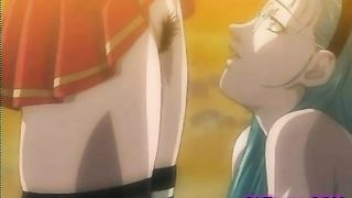 Cartoon schoolgirl with long, blue hair is screaming from pleasure while getting fucked on the floor