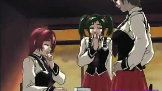 Cartoon schoolgirl with long, blue hair is screaming from pleasure while getting fucked on the floor