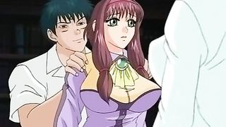 Busty cartoon woman was caught having sex in the library, with a guy who was working there