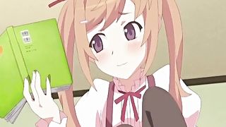 Cartoon girl with pigtails saw some interesting things in her erotic book and wanted to try them out