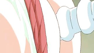 Pretty cartoon maid was tied up and fucked with two sex toys at the same time