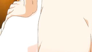 Cartoon girl with glasses and pigtails is playing with her nipples while getting her pussy stuffed