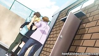 Hot cartoon schoolgirl is having a threesome in the toilet, instead of going to classes