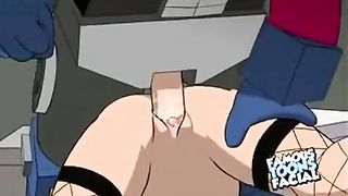 Cartoon housewife is sucking fat meat stick not knowing that her husband is watching her