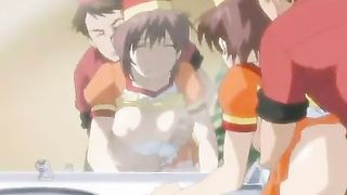 Cartoon chick in uniform is getting banged from behind in the toilet, instead of doing her job