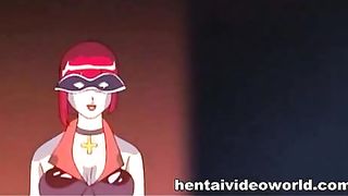 Cartoon slut is about to cum during a threesome she is having for the first time