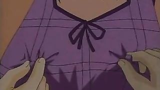 Lovely cartoon babe is blushing while having a vibrator inside her pussy, in front of her friends