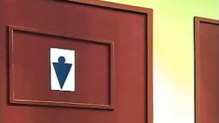 Lovely cartoon babe is blushing while having a vibrator inside her pussy, in front of her friends