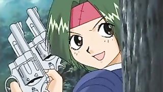 Busty cartoon slut is squeezing her boobs, so her lover would cum all over them