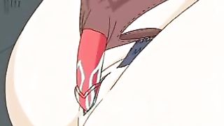 Busty cartoon slut is squeezing her boobs, so her lover would cum all over them