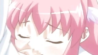 Cartoon babe with long, pink hair is sucking her boyfriend's dick before he fucks her