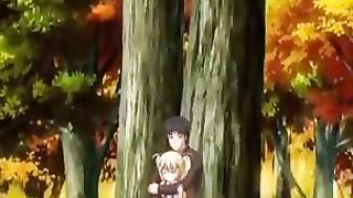 Cartoon girl wanted to amuse herself, so she went to the woods to have some fun