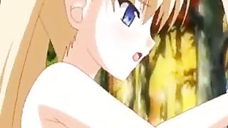 Cartoon girl wanted to amuse herself, so she went to the woods to have some fun