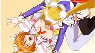 Nasty cartoon maid is tied up and fucked with a huge, black strap- on until she cums