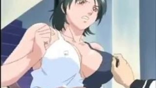 Busty cartoon babe in sexy outfit is masturbating while at work because she is eager to cum
