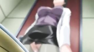 Busty cartoon babe in sexy outfit is masturbating while at work because she is eager to cum