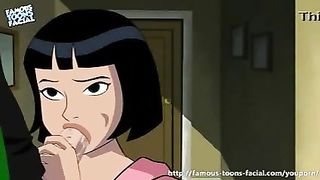 Cartoon brunette is sucking meat stick until it explodes all over her cute face
