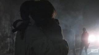 AMWF Lauren Cohan English Norwegian Woman Bi-Racial Cute Phat Hug With Yeon Sang Yeob South Korean Masculine In Canal Ambling Dead Season four Scene 15