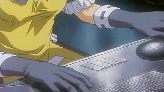 Cartoon doll with red hair and pigtails is about to embark yelling while getting poked rock-rock-hard