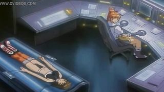 Cartoon doll with red hair and pigtails is about to embark yelling while getting poked rock-rock-hard