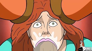 Cartoon damsel with a phat arse is sucking a enormous, dark-hued man-meat and getting rammed with it