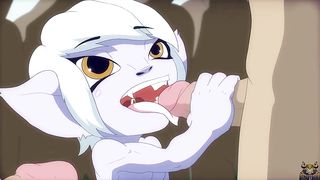 Adorable-Looking and quite tiny animation honey is deep-fellating a gigantic dude-meat while getting wedged with two